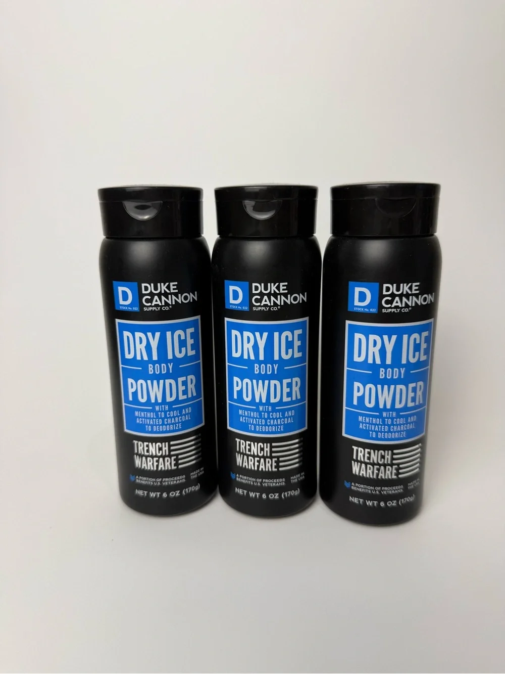 3x Duke Cannon Dry Ice Body Powder Cooling Soothing Menthol Charcoal 6 oz Each